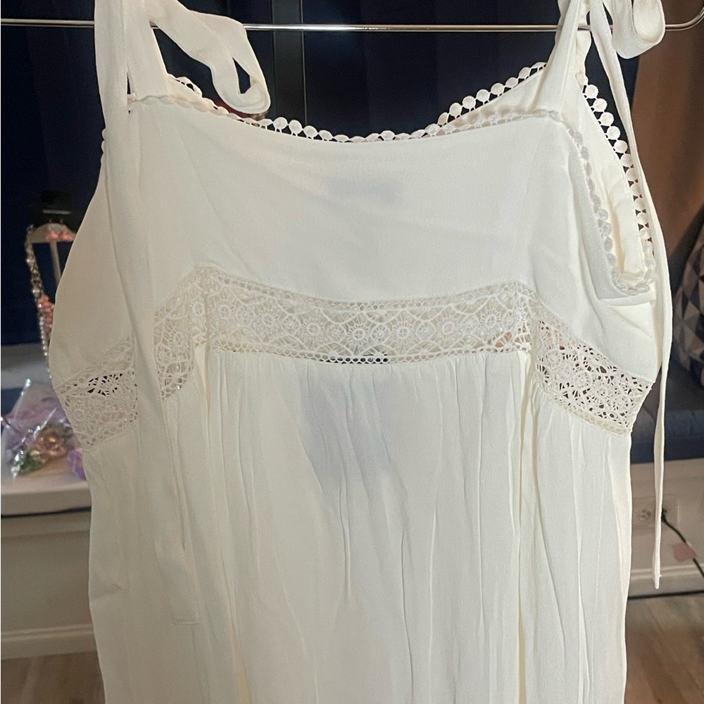 Forever 21 White Button-Front Chemise with Lace & Tie Detail. NWT. - Picture 10 of 12